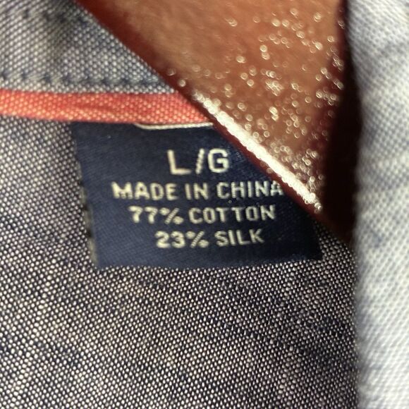 Tommy Bahama Mens L Striped Button Front Shirt Cotton Silk Blend Red Blue - Picture 5 of 6